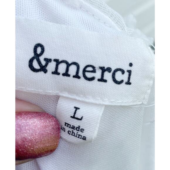 &Merci Dress Womens L White Sheer Pom Pom Ruffle Clip Dot Swing Strappy Lined - Picture 5 of 5